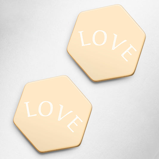 Love Gold Plated Sterling Silver Hexagon Stud Earrings